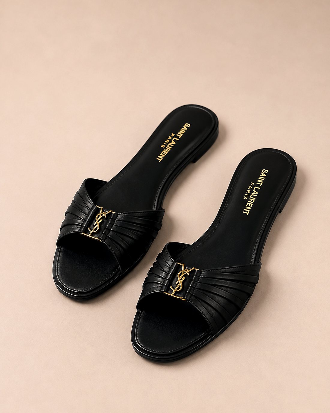 MADAME YSI Smooth Leather Slides — Zwart