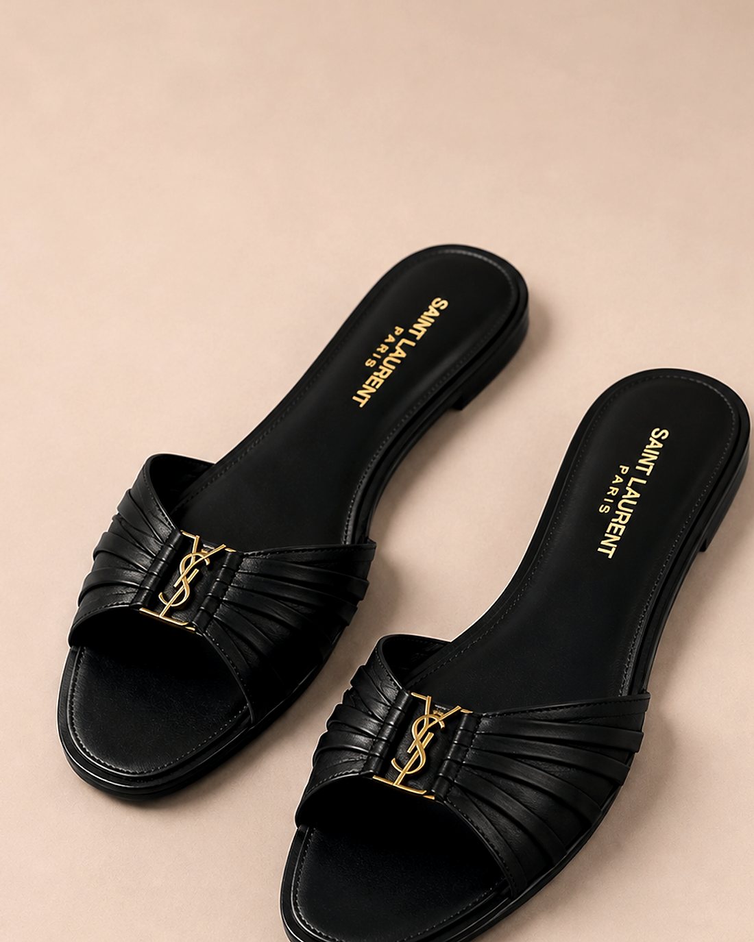 MADAME YSI Smooth Leather Slides — Zwart
