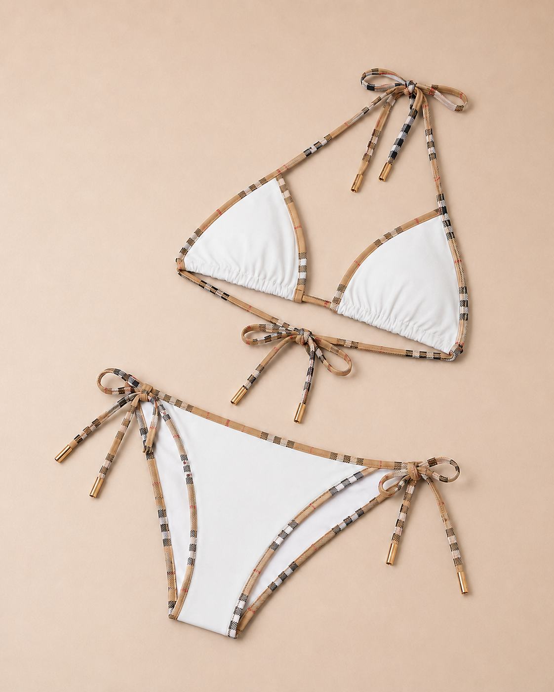 Burbrry - Bikini Wit Met Geprinte Bandjes